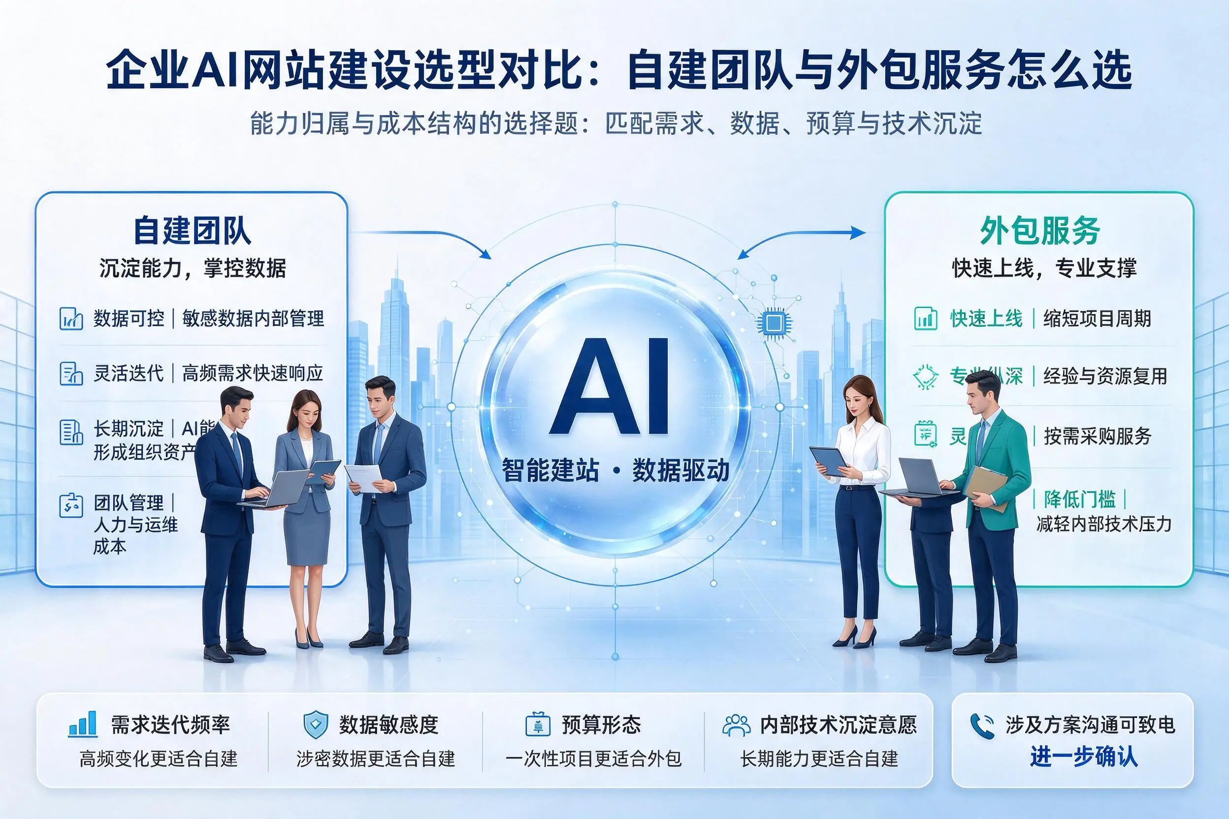 廊坊企业AI网站建设选型对比:自建团队与外包服务怎么选